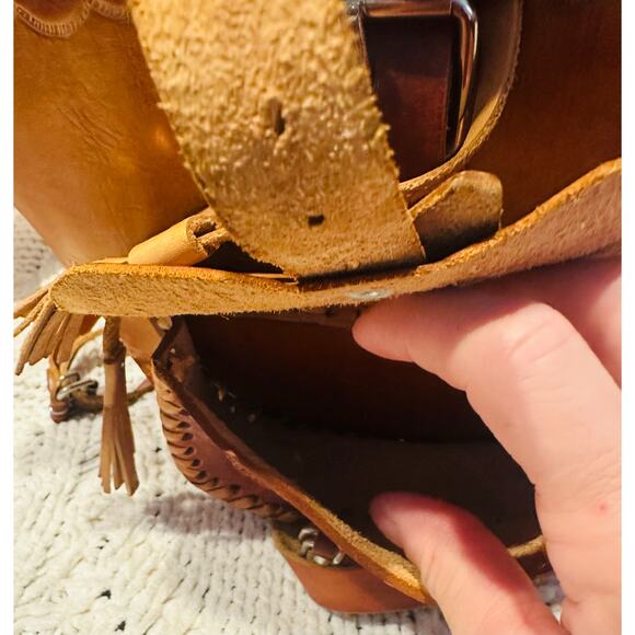 Mexican Leather Backpack Buckles Drawstring Tooled Designed Flaps Front Pocket - Picture 10 of 12